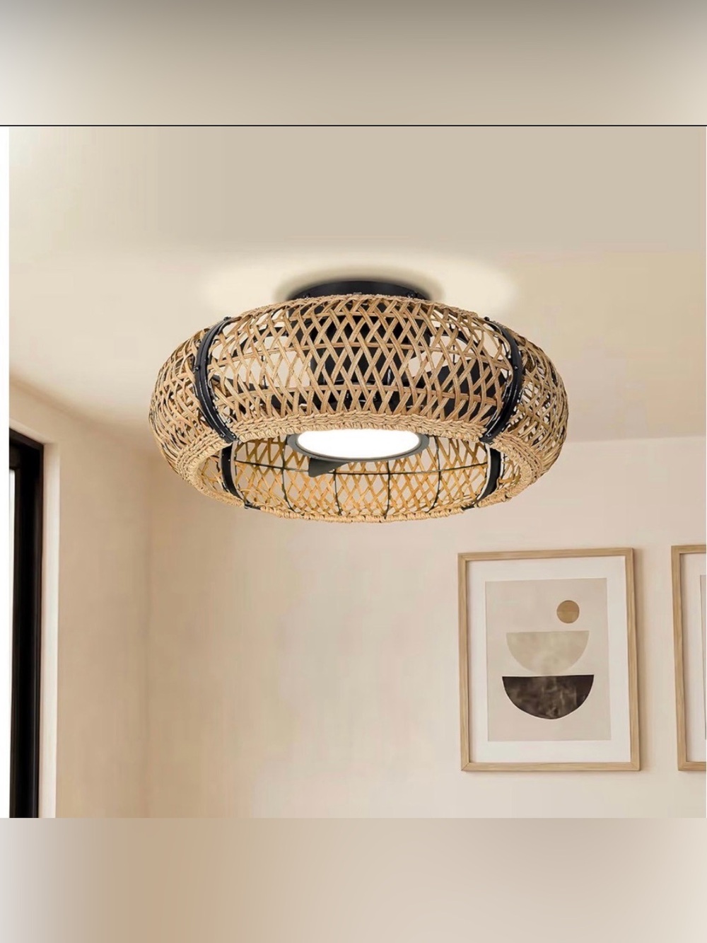 ocioc 20" Caged Ceiling Fan with Light,Boho Rattan,Flush Mount